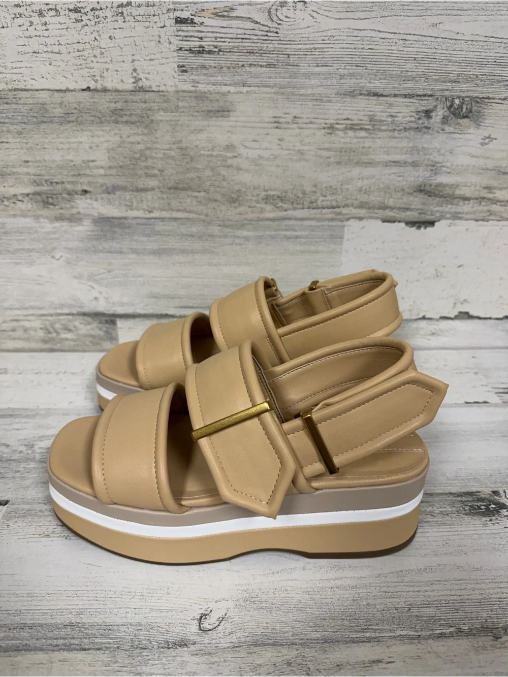 SARTO By Franco Sarto Beige Platform Sandals with Buckle Straps